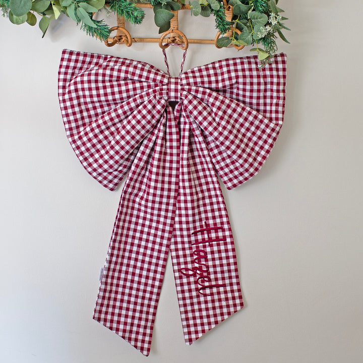 Mabel & Fox - Personalised Red Gingham Bow - Embroidered