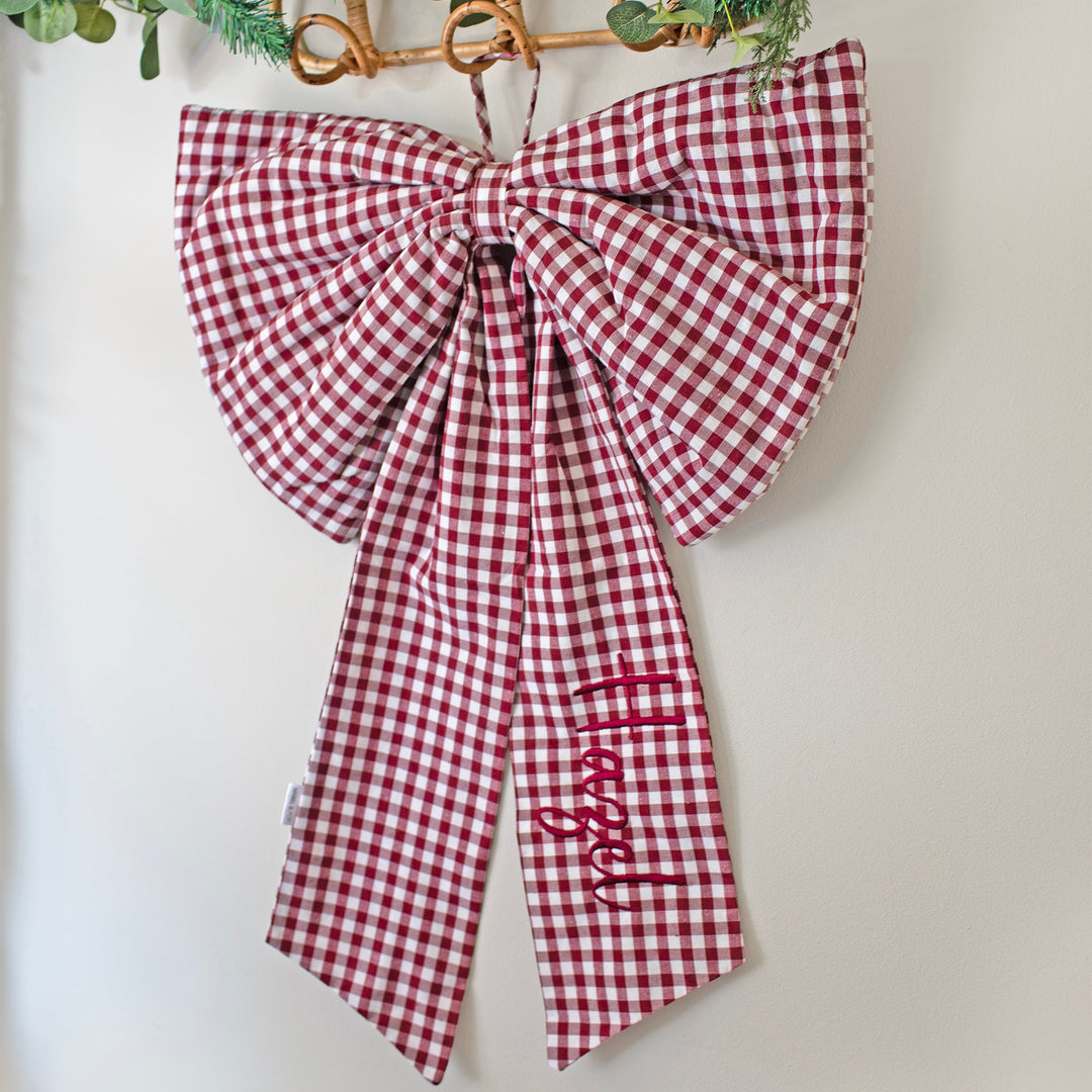 Mabel & Fox - Personalised Red Gingham Bow - Embroidered
