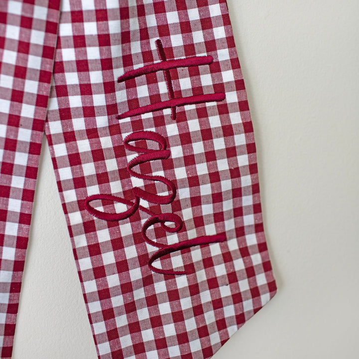 Mabel & Fox - Personalised Red Gingham Bow - Embroidered