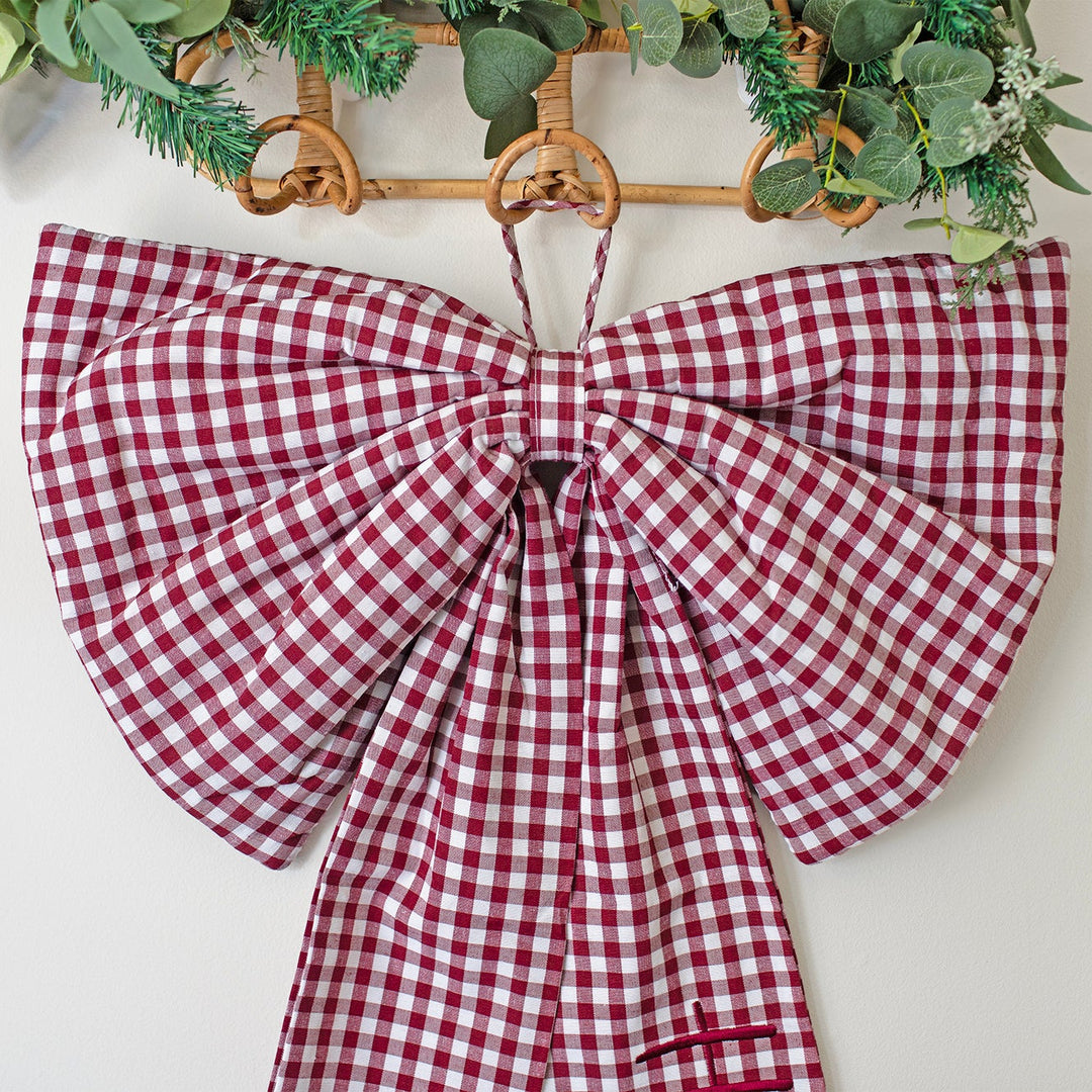 Mabel & Fox - Personalised Red Gingham Bow - Embroidered