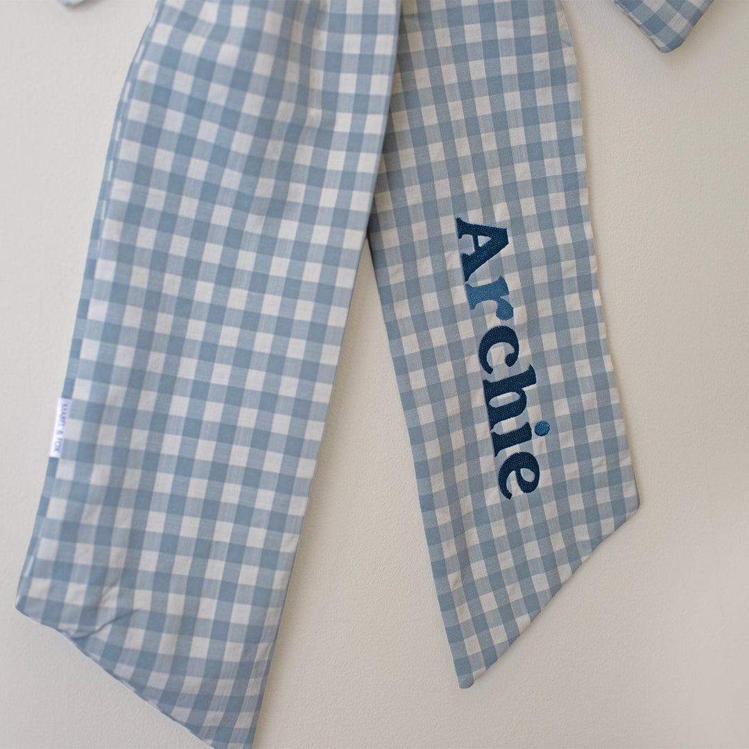 Mabel & Fox - Personalised Blue Gingham Bow - Embroidered