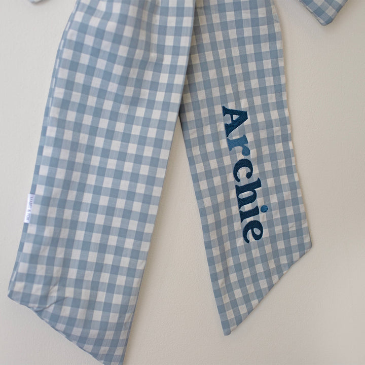 Mabel & Fox - Personalised Blue Gingham Bow - Embroidered