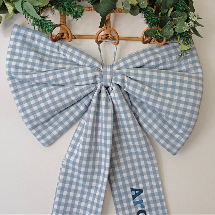 Mabel & Fox - Personalised Blue Gingham Bow - Embroidered