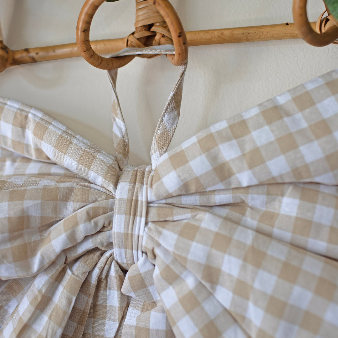 Mabel & Fox - Personalised Beige Gingham Bow - Embroidered