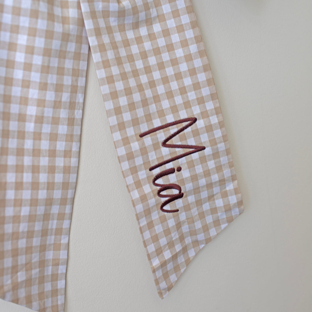 Mabel & Fox - Personalised Beige Gingham Bow - Embroidered