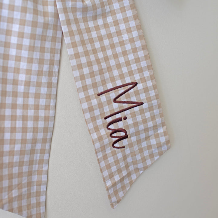 Mabel & Fox - Personalised Beige Gingham Bow - Embroidered