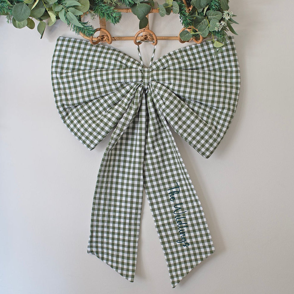 Mabel & Fox - Personalised Green Gingham Bow - Embroidered