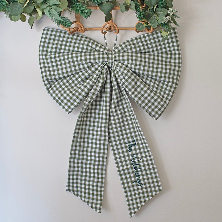 Mabel & Fox - Personalised Green Gingham Bow - Embroidered