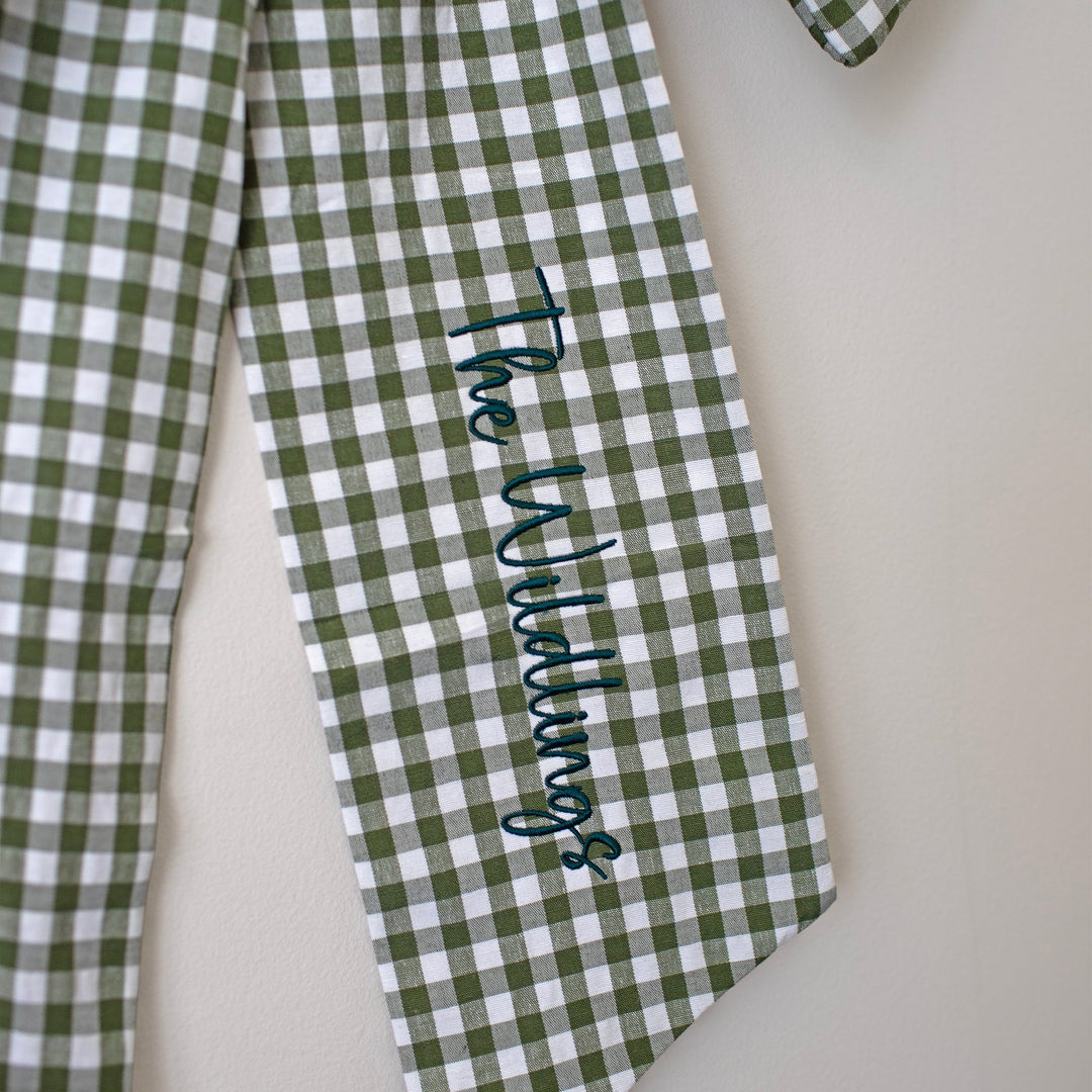 Mabel & Fox - Personalised Green Gingham Bow - Embroidered
