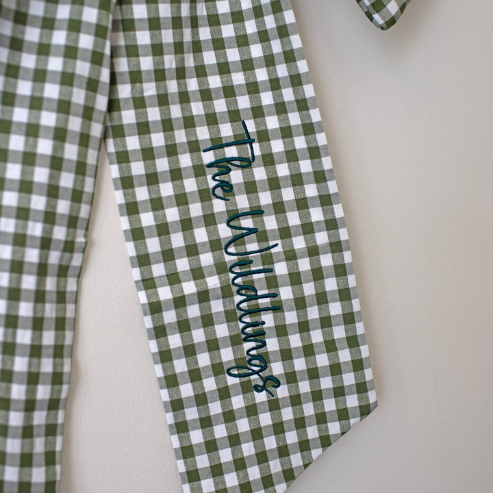 Mabel & Fox - Personalised Green Gingham Bow - Embroidered