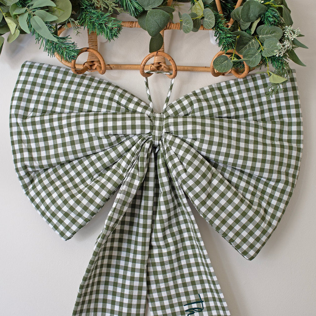 Mabel & Fox - Personalised Green Gingham Bow - Embroidered