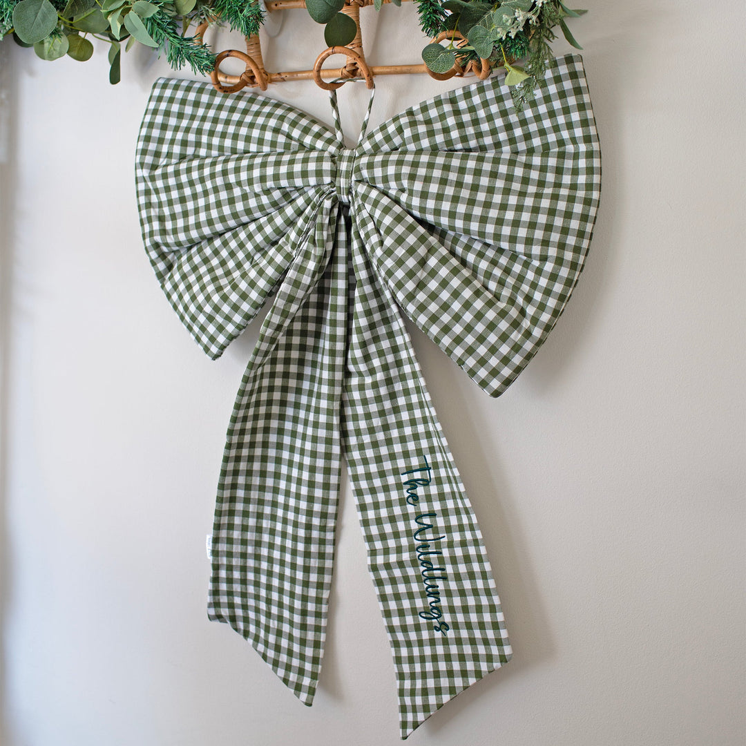 Mabel & Fox - Personalised Green Gingham Bow - Embroidered