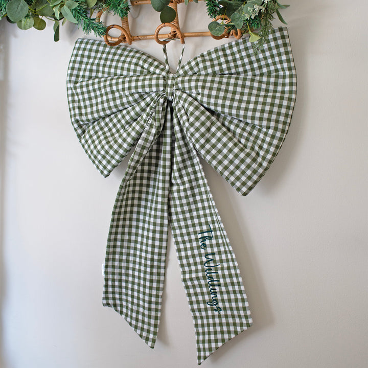 Mabel & Fox - Personalised Green Gingham Bow - Embroidered