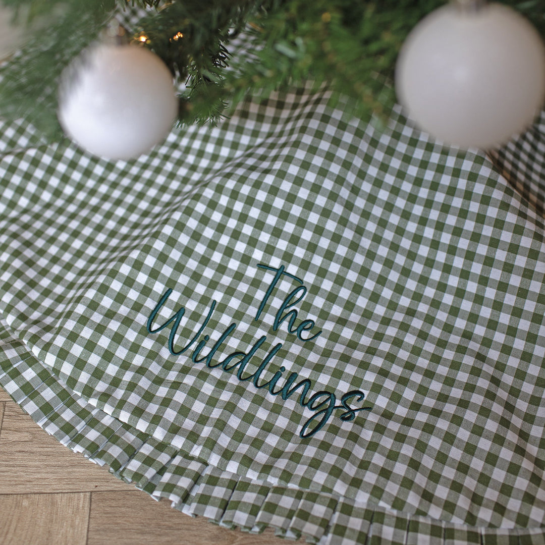 Mabel & Fox - Personalised Green Gingham Ruffle Tree Skirt - Embroidered