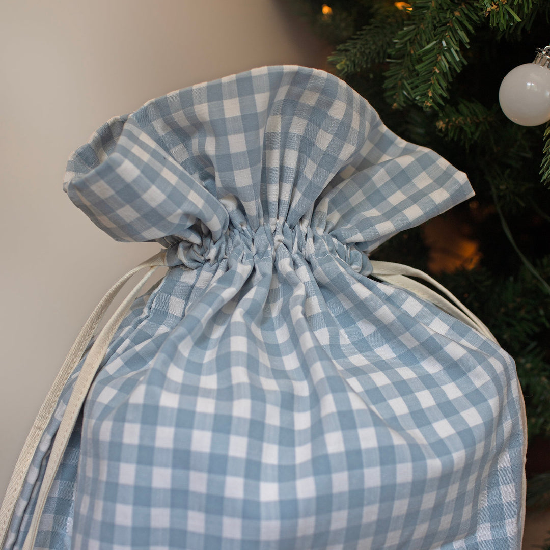 Mabel & Fox - Personalised Blue Gingham Gift Sack - Embroidered