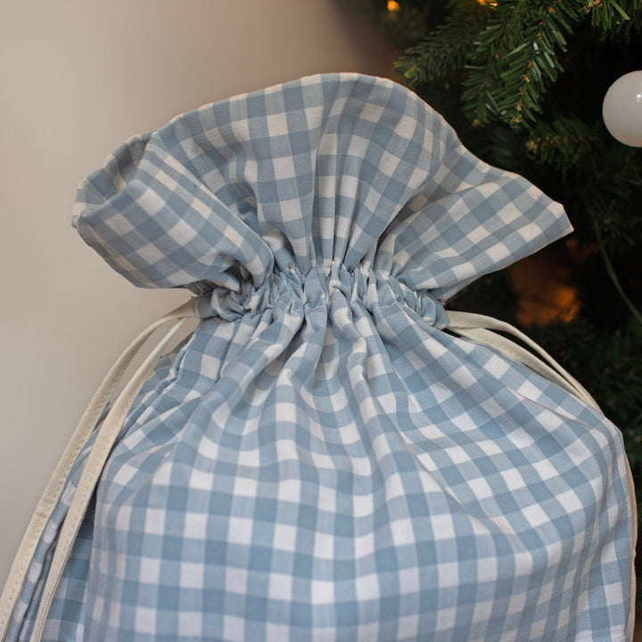 Mabel & Fox - Personalised Blue Gingham Gift Sack - Velvet Bow