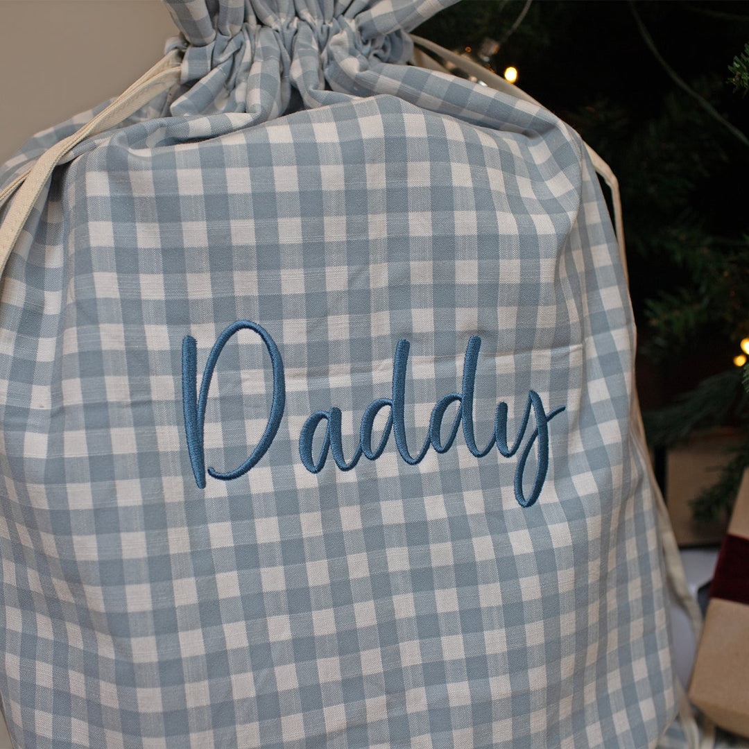 Mabel & Fox - Personalised Blue Gingham Gift Sack - Embroidered