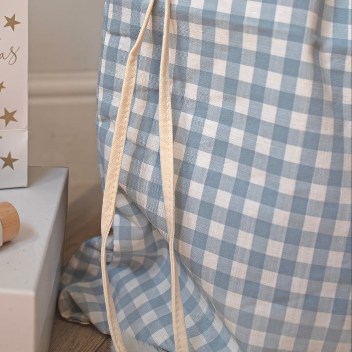 Mabel & Fox - Personalised Blue Gingham Gift Sack - Velvet Bow