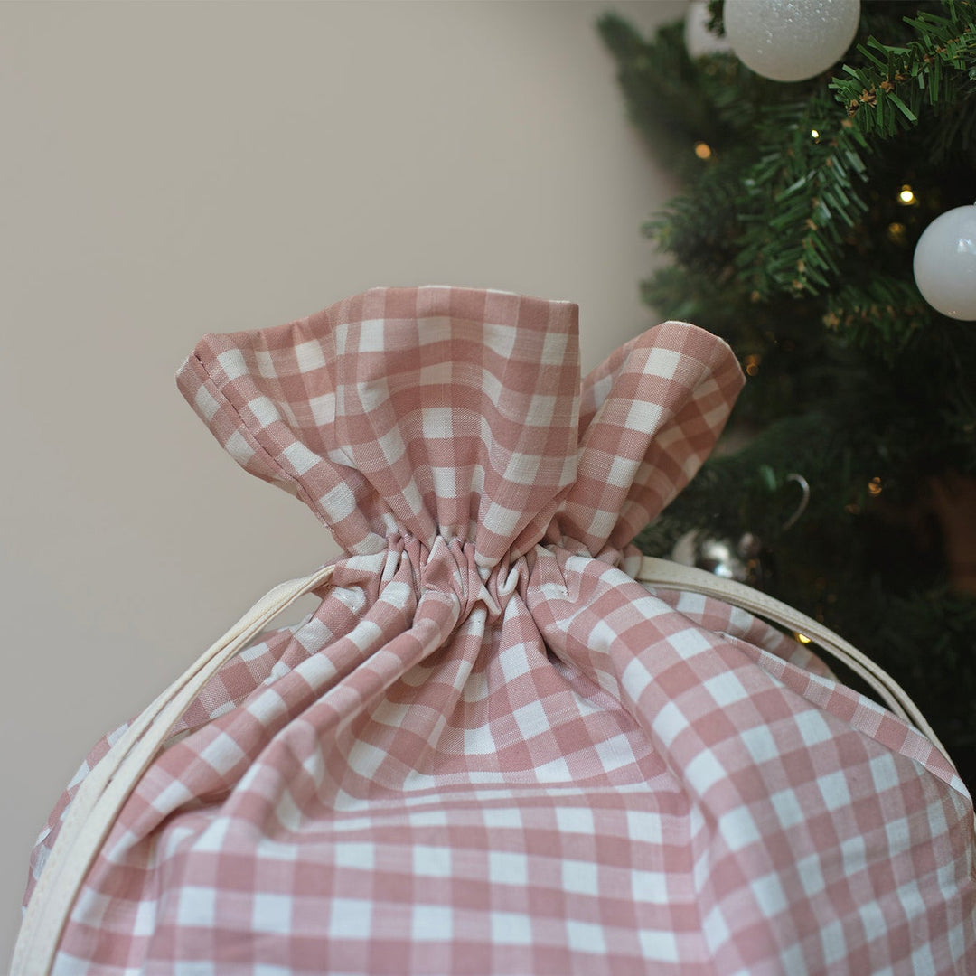 Mabel & Fox - Personalised Pink Gingham Gift Sack - Embroidered