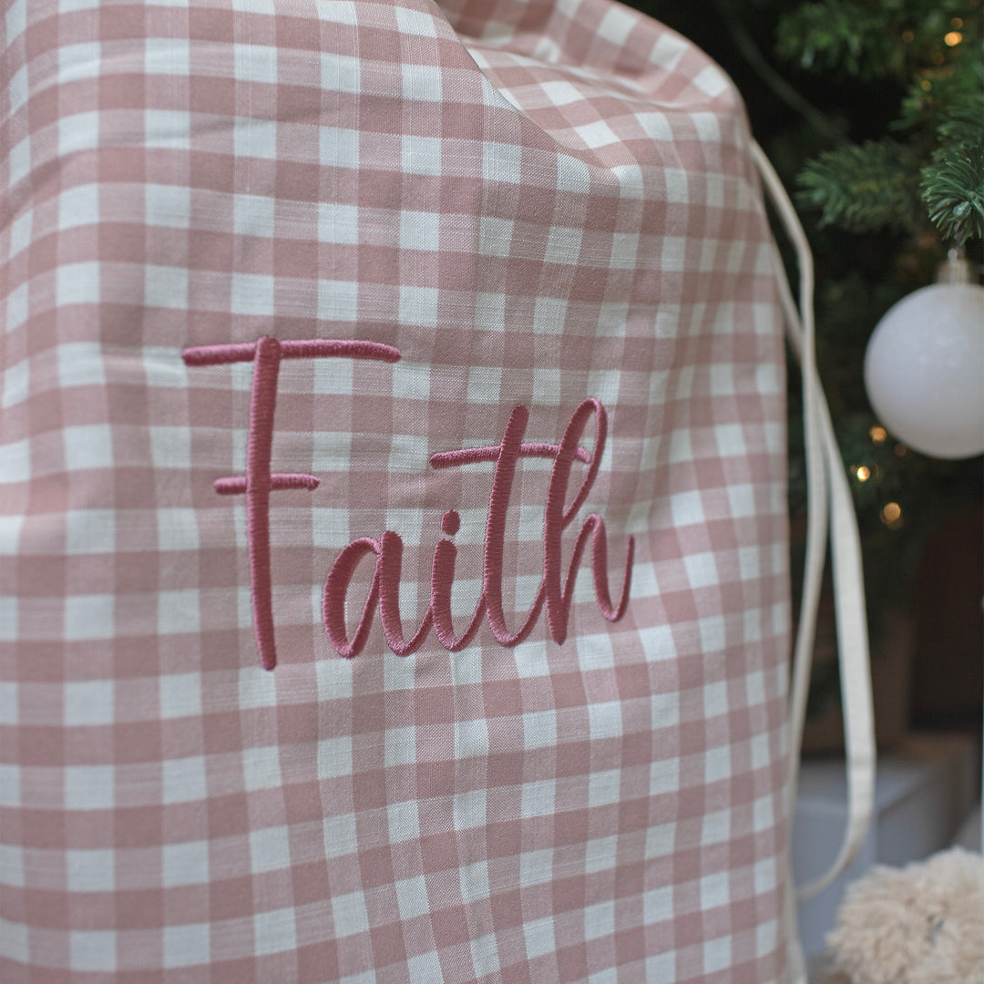 Mabel & Fox - Personalised Pink Gingham Gift Sack - Embroidered
