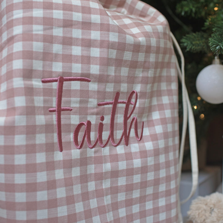 Mabel & Fox - Personalised Pink Gingham Gift Sack - Embroidered