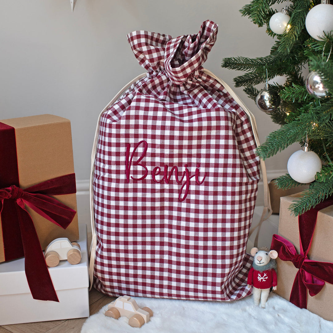 Mabel & Fox - Personalised Red Gingham Gift Sack - Embroidered