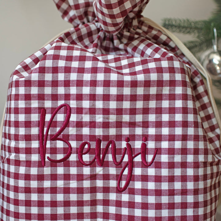 Mabel & Fox - Personalised Red Gingham Gift Sack - Embroidered