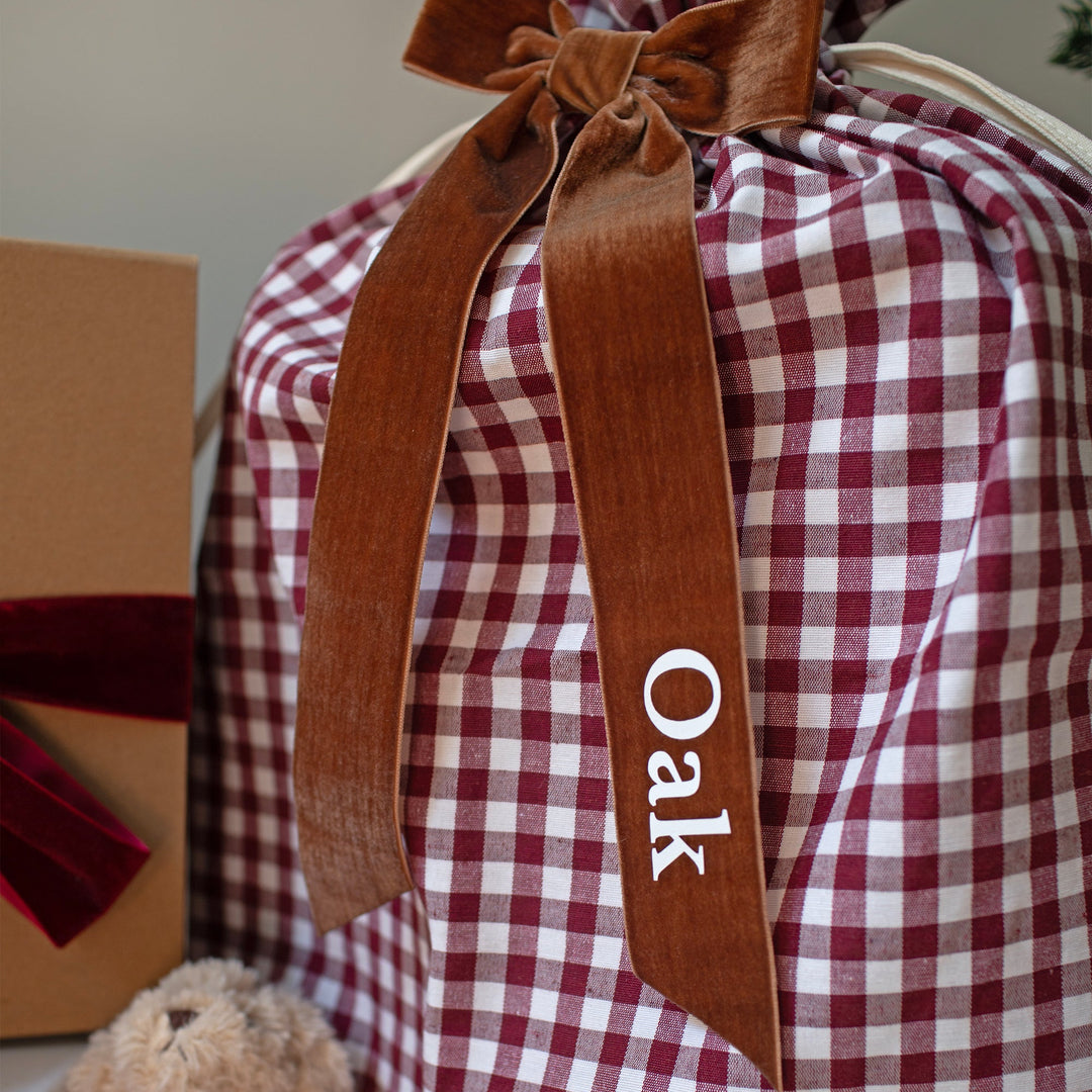 Mabel & Fox - Personalised Red Gingham Gift Sack - Velvet Bow