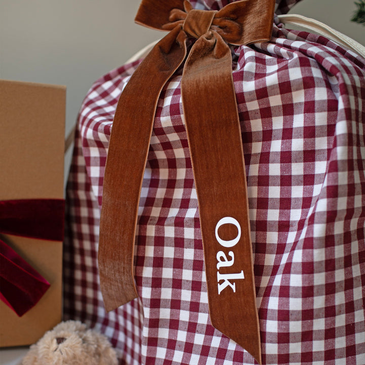 Mabel & Fox - Personalised Red Gingham Gift Sack - Velvet Bow