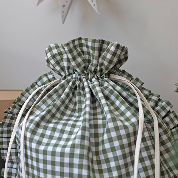 Mabel & Fox - Green Gingham Ruffle Gift Sack