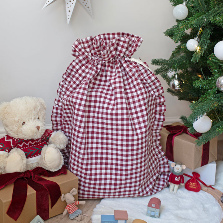 Mabel & Fox - Red Gingham Ruffle Gift Sack