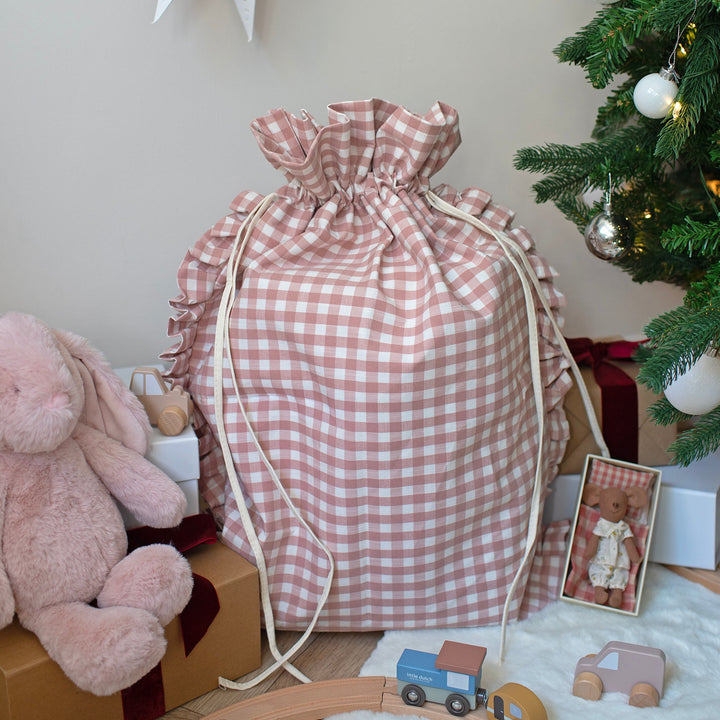 Mabel & Fox - Pink Gingham Ruffle Gift Sack