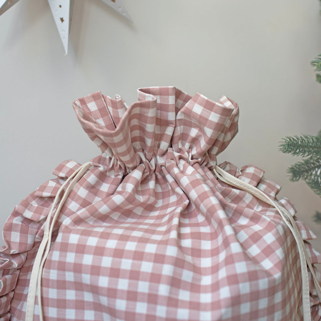 Mabel & Fox - Pink Gingham Ruffle Gift Sack