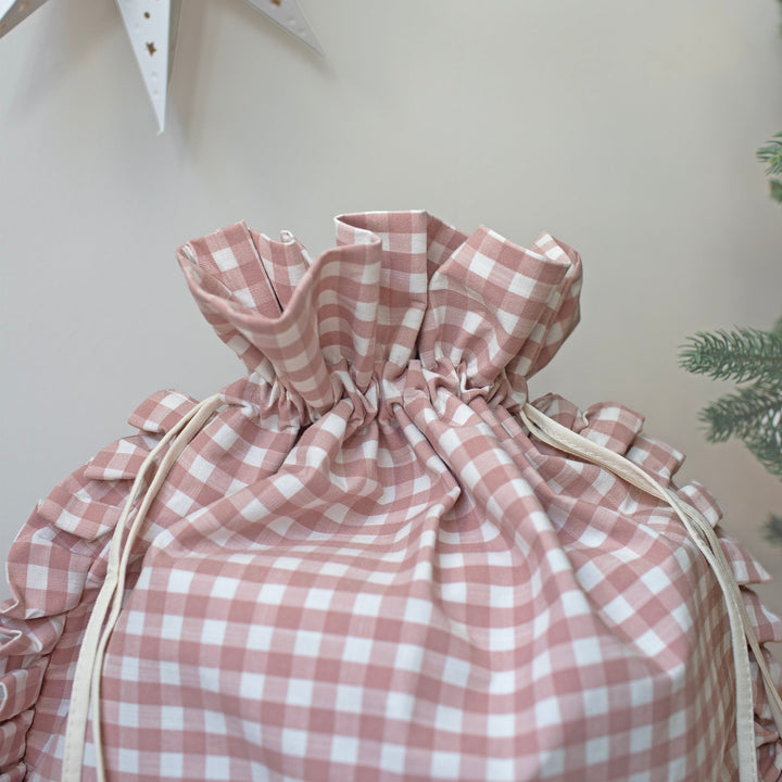 Mabel & Fox - Pink Gingham Ruffle Gift Sack