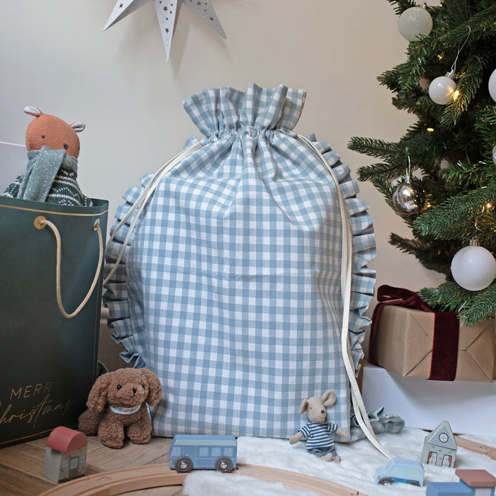 Mabel & Fox - Blue Gingham Ruffle Gift Sack
