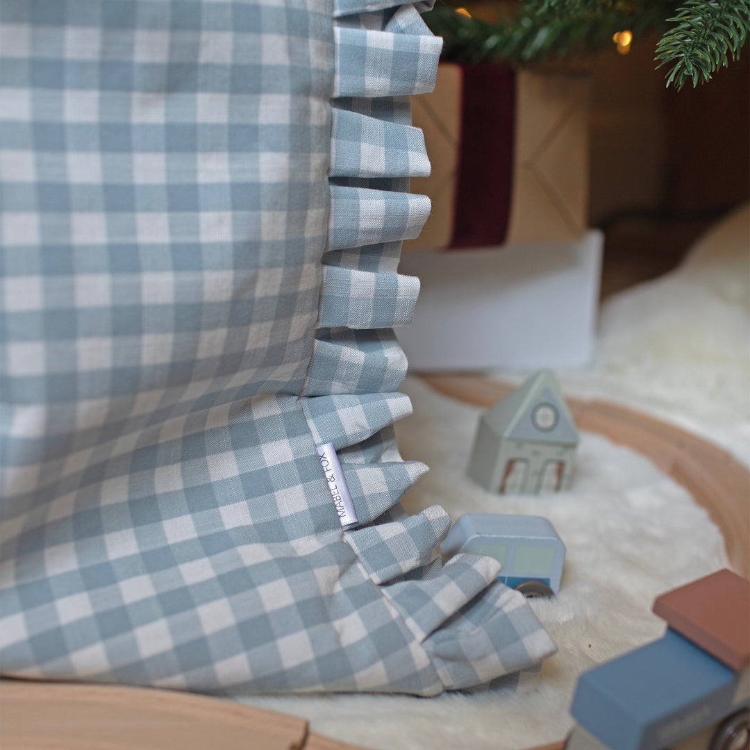 Mabel & Fox - Personalised Blue Gingham Ruffle Gift Sack - Embroidered