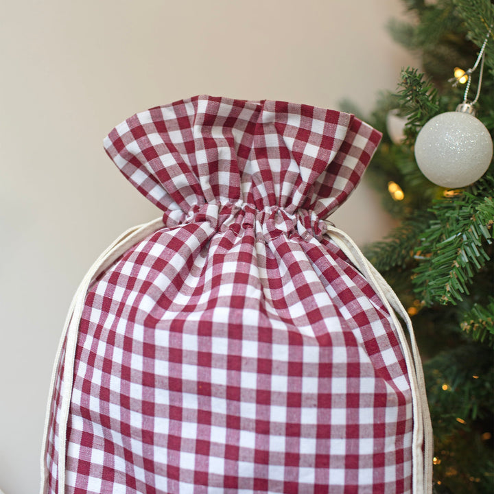Mabel & Fox - Personalised Red Gingham Mini Gift Sack - Embroidered