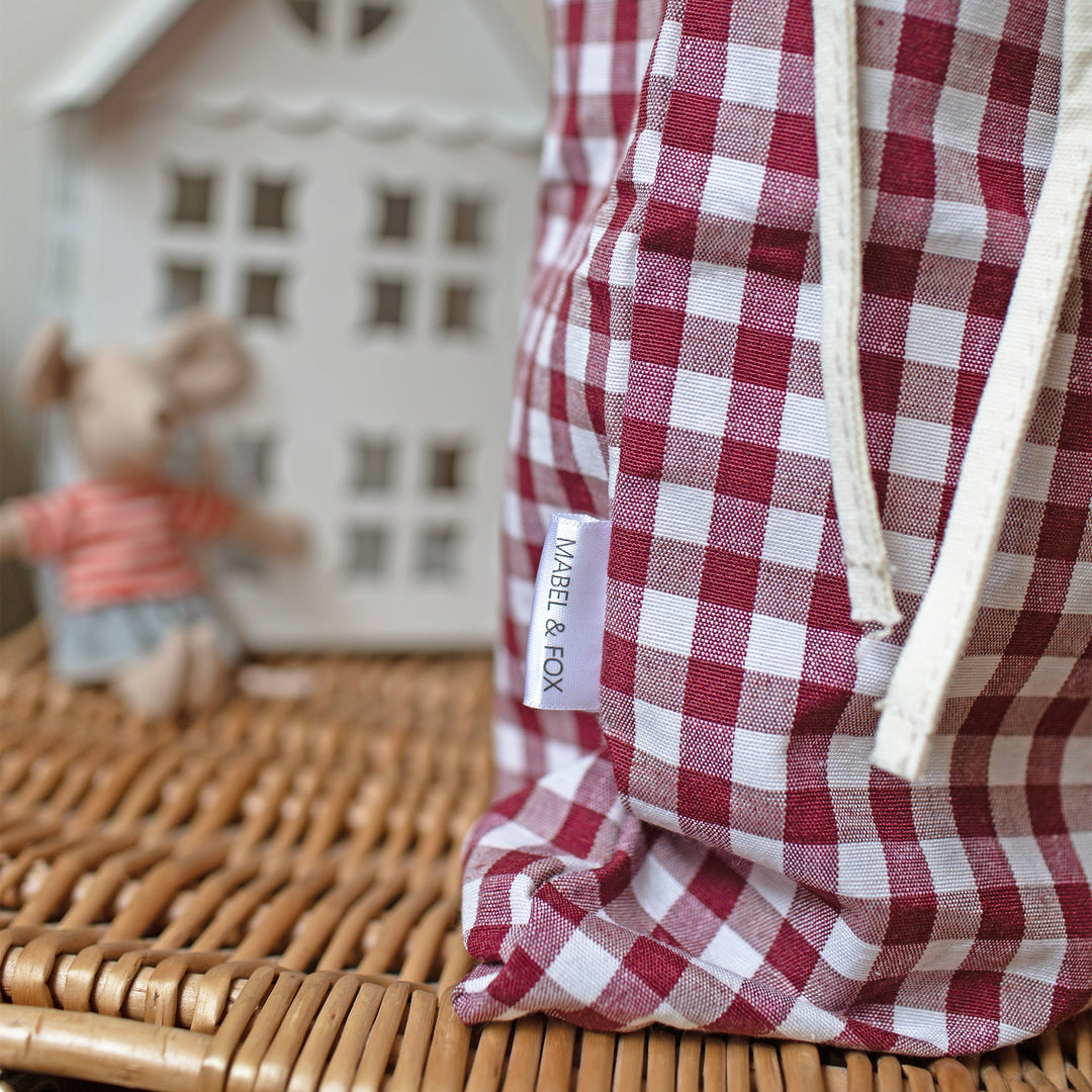 Mabel & Fox - Personalised Red Gingham Mini Gift Sack - Embroidered