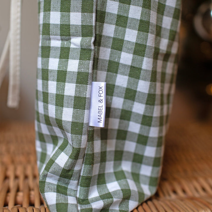Mabel & Fox - Personalised Green Gingham Mini Gift Sack - Velvet Bow