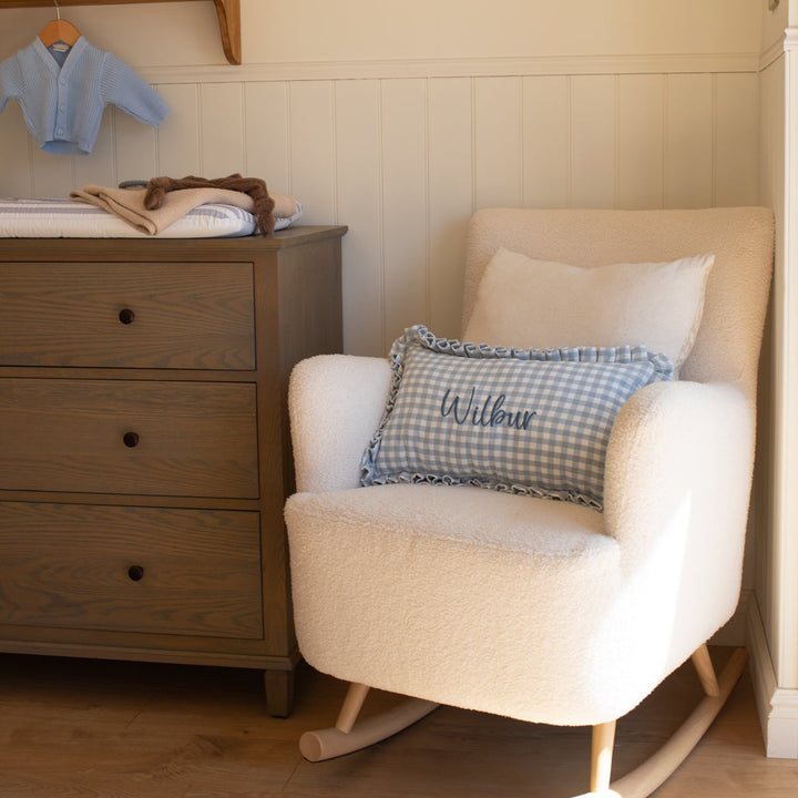 Mabel & Fox - Personalised Gingham Ruffle Cushion Cover - Blue