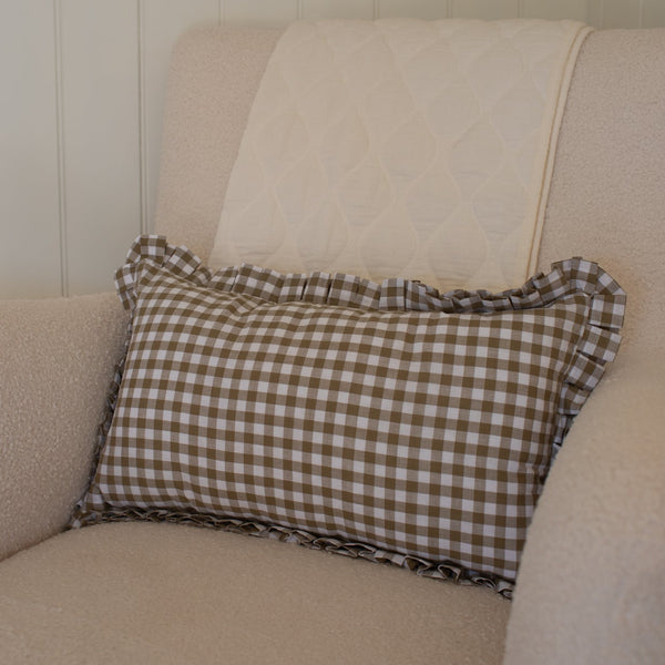 Mabel & Fox - Gingham Ruffle Cushion Cover - Olive Green