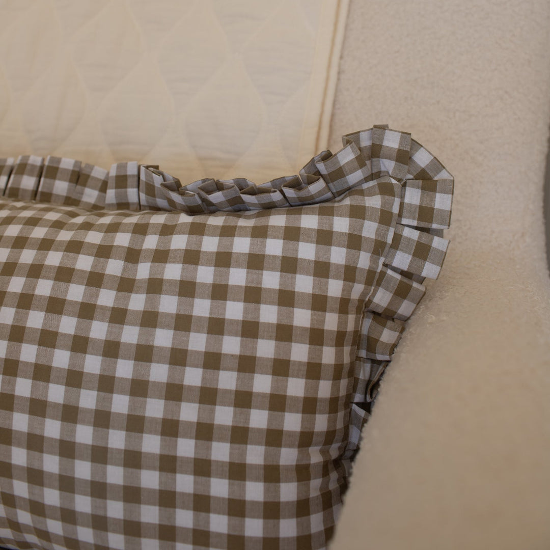 Mabel & Fox - Gingham Ruffle Cushion Cover - Olive Green