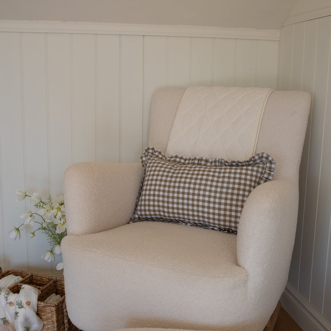 Mabel & Fox - Gingham Ruffle Cushion Cover - Olive Green