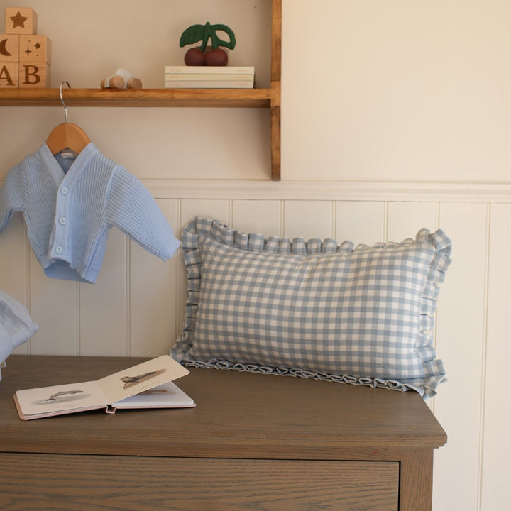 Mabel & Fox - Gingham Ruffle Cushion Cover - Blue