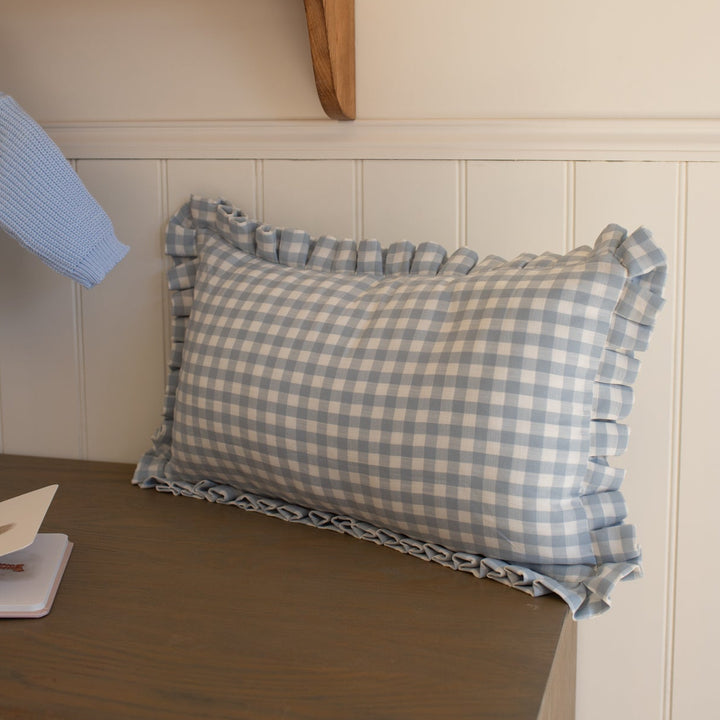 Mabel & Fox - Gingham Ruffle Cushion Cover - Blue