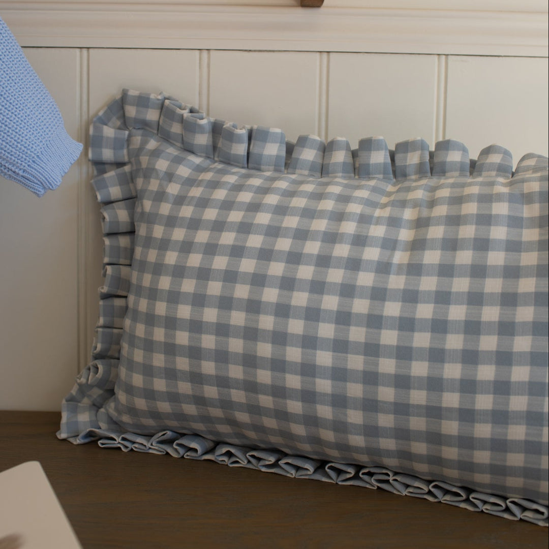 Mabel & Fox - Gingham Ruffle Cushion Cover - Blue