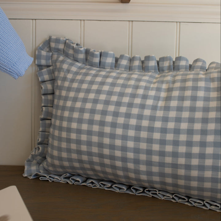 Mabel & Fox - Gingham Ruffle Cushion Cover - Blue