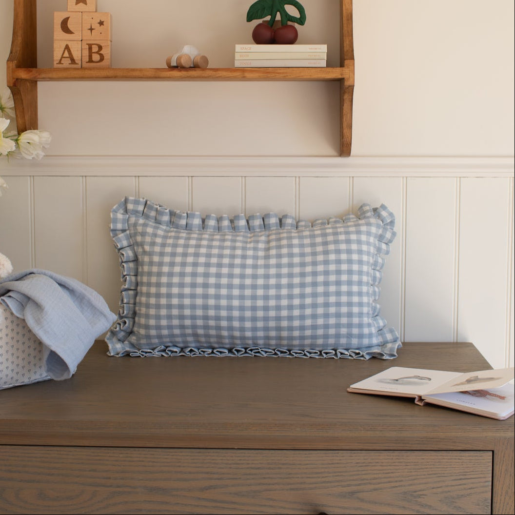 Mabel & Fox - Gingham Ruffle Cushion Cover - Blue