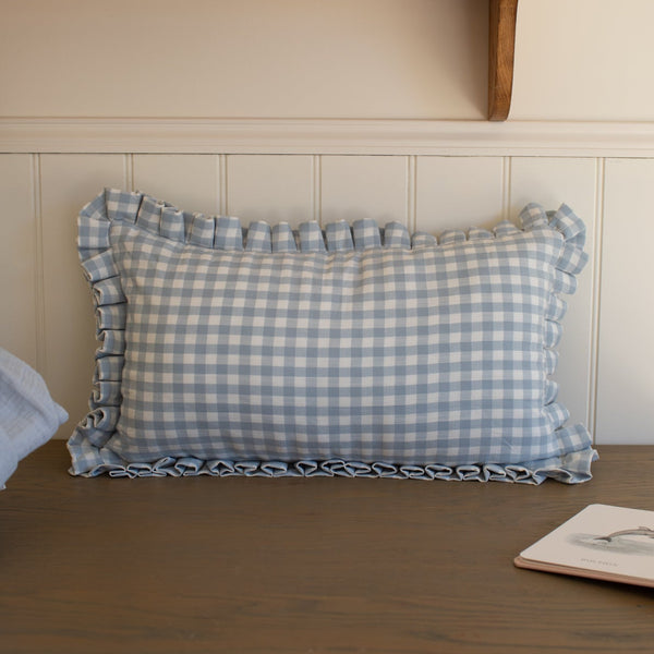 Mabel & Fox - Gingham Ruffle Cushion Cover - Blue