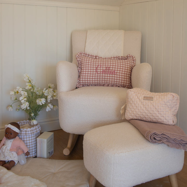 Mabel & Fox - Personalised Gingham Ruffle Cushion Cover - Pink